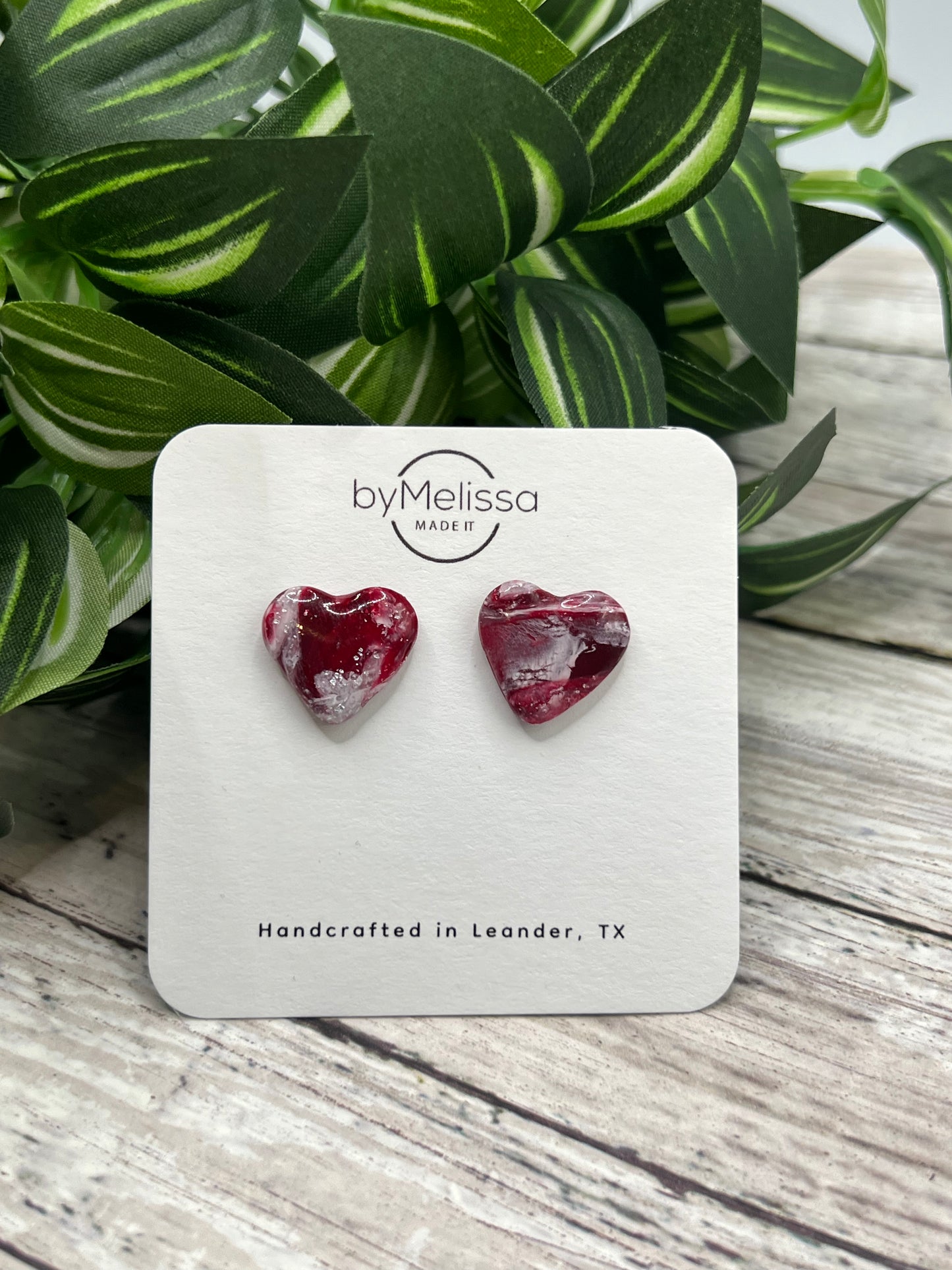Red and White Heart Stud Earrings