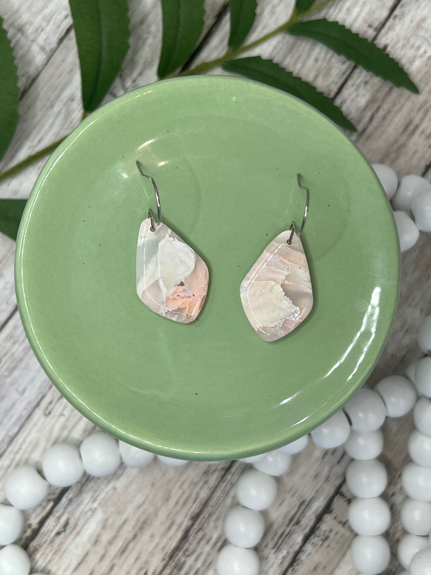 Blush Pink and White Small Kite Drop Earrings in Silver