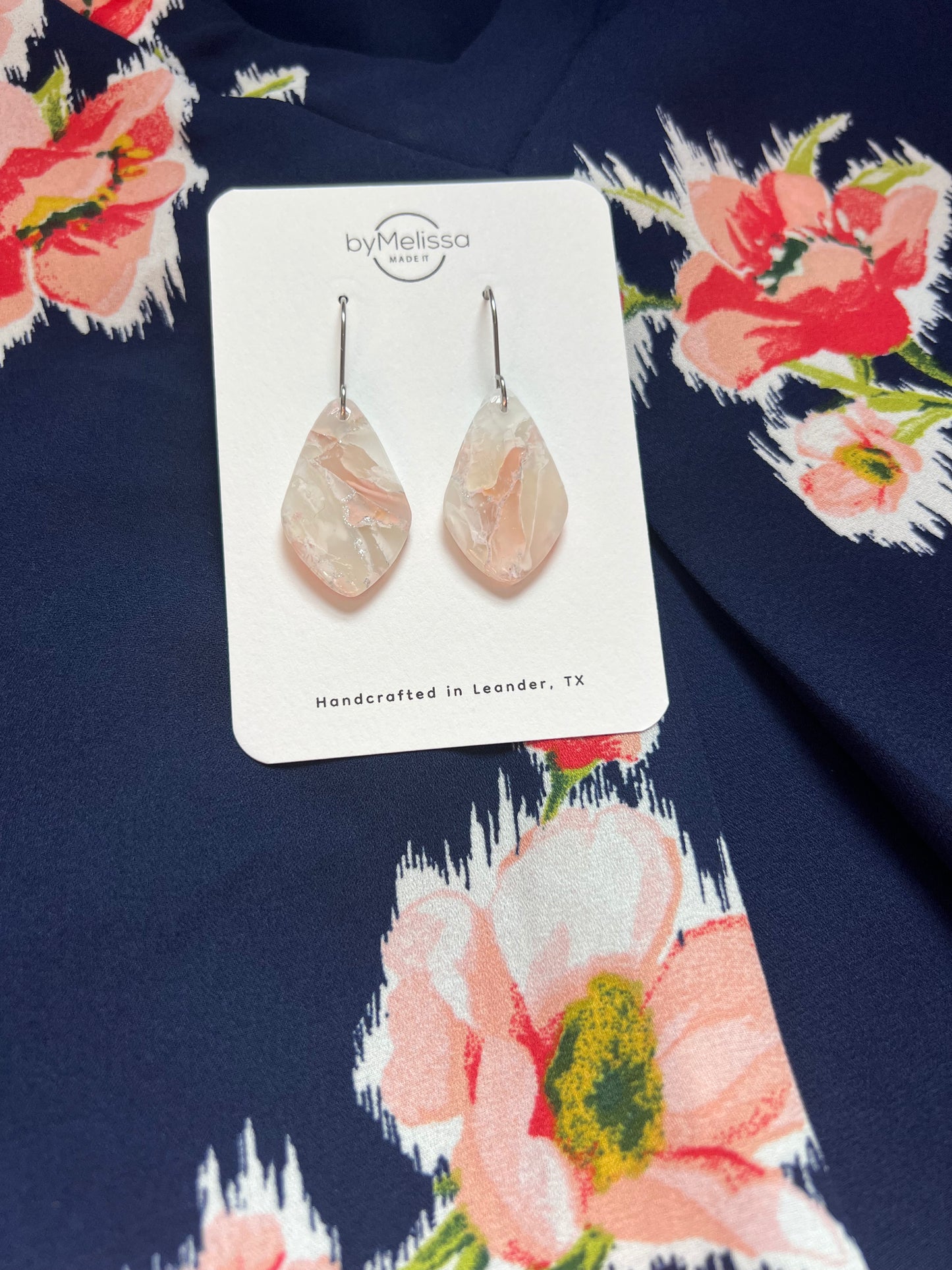 Blush Pink and White Small Kite Drop Earrings in Silver