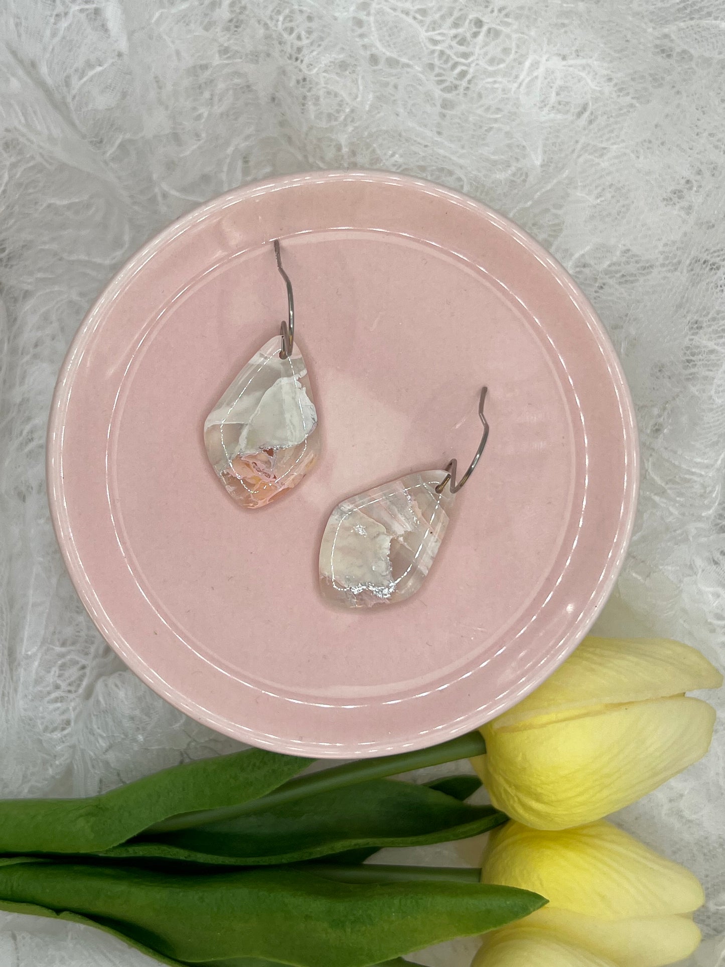 Blush Pink and White Small Kite Drop Earrings in Silver