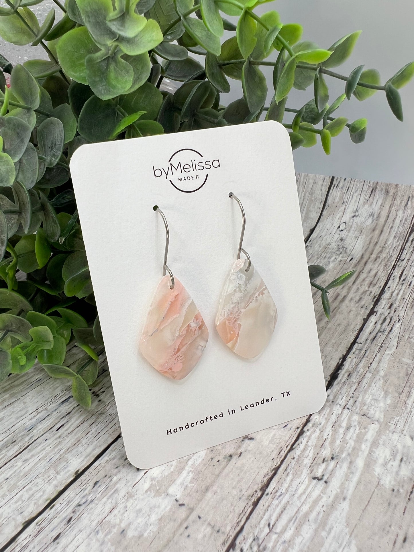 Blush Pink and White Small Kite Drop Earrings in Silver