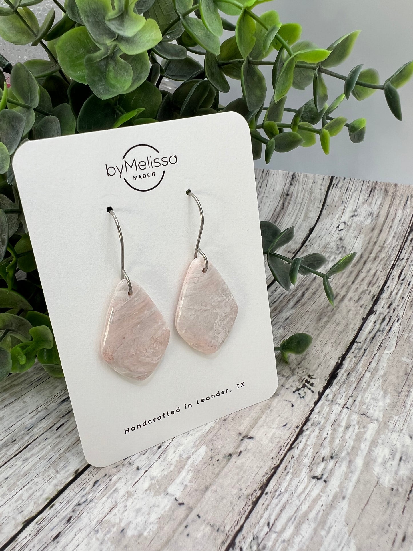 Blush Pink and White Small Kite Drop Earrings in Silver