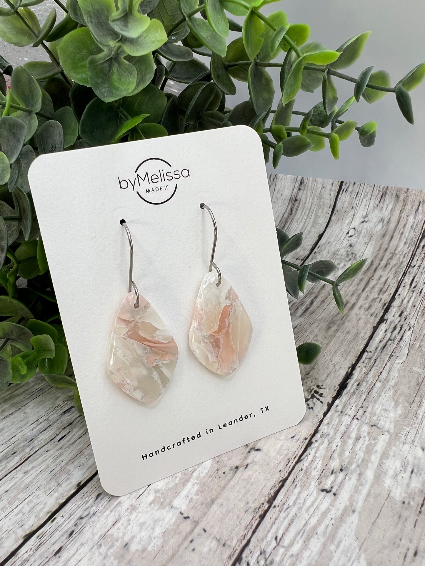 Blush Pink and White Small Kite Drop Earrings in Silver
