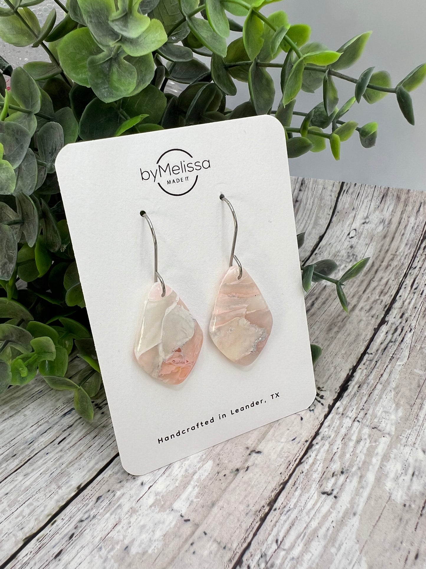 Blush Pink and White Small Kite Drop Earrings in Silver
