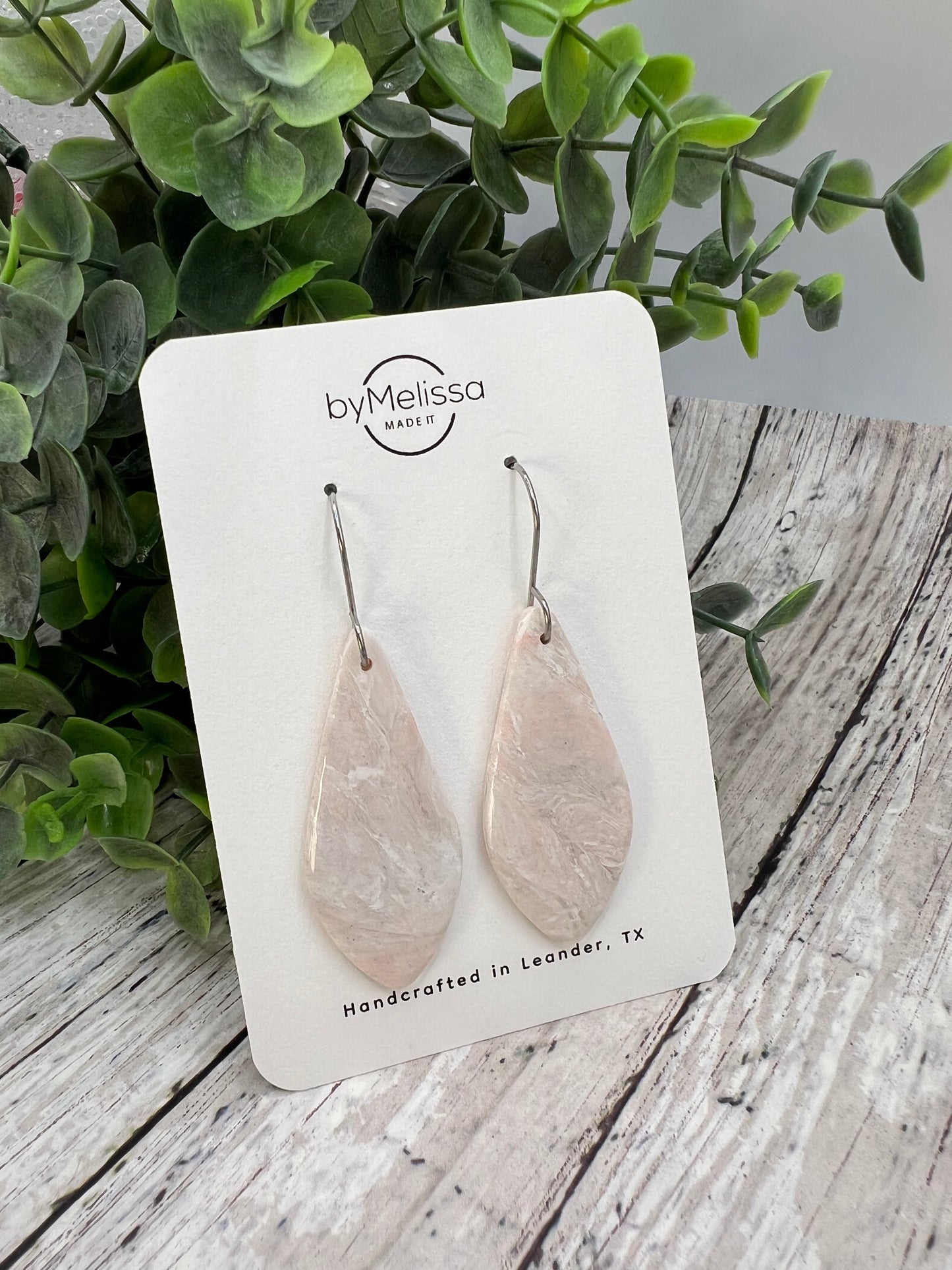 Blush Pink and White Small Elongated Kite Drop Earrings in Silver