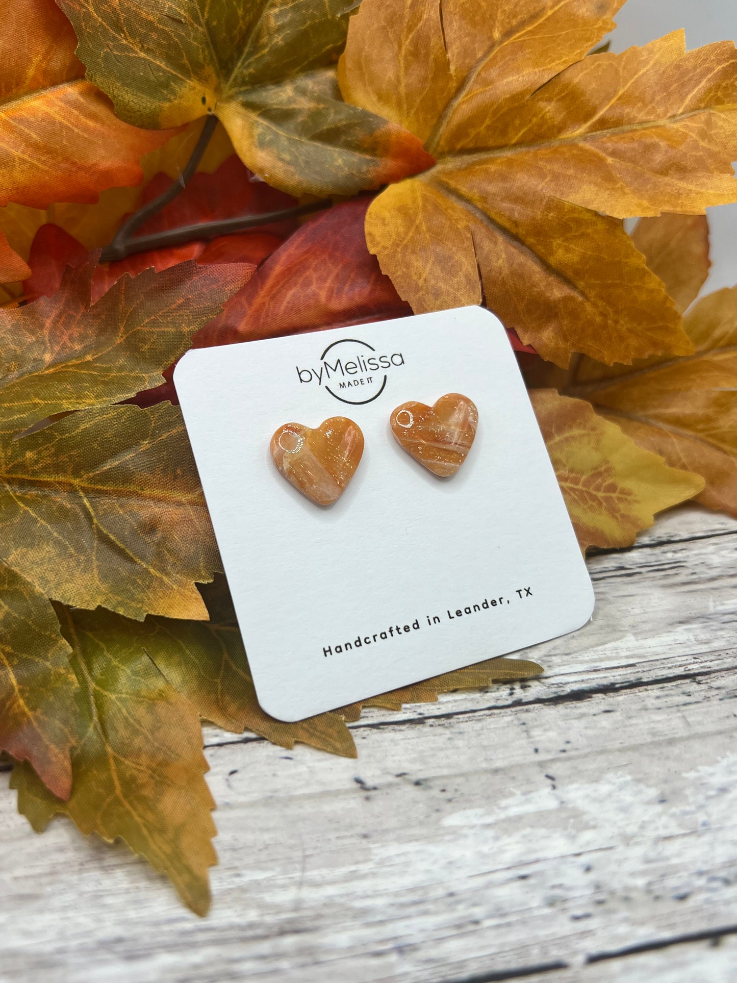 Orange and White Heart Stud Earrings