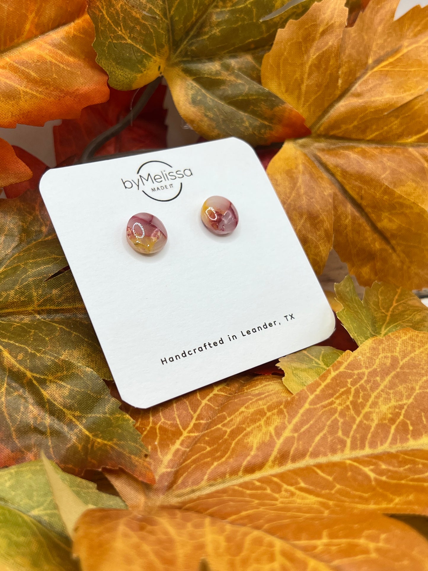 Maroon and Mustard Small Circle Stud Earrings