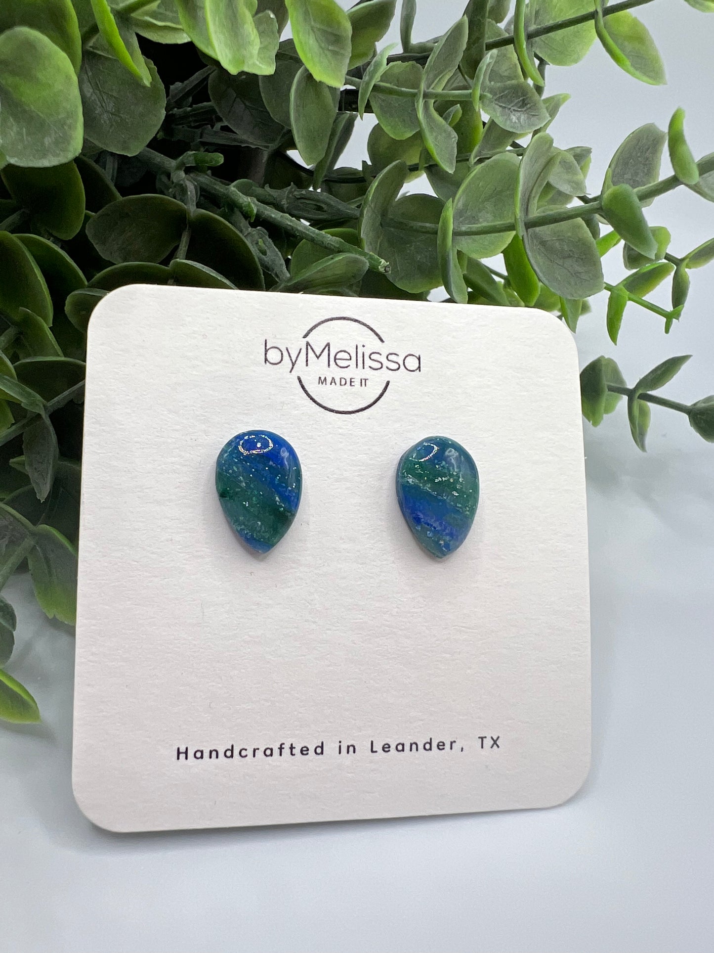 Forest Green and Blue Teardrop Stud Earrings