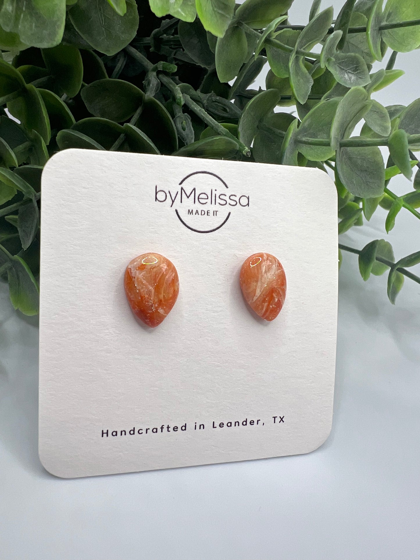Orange and White Teardrop Stud Earrings