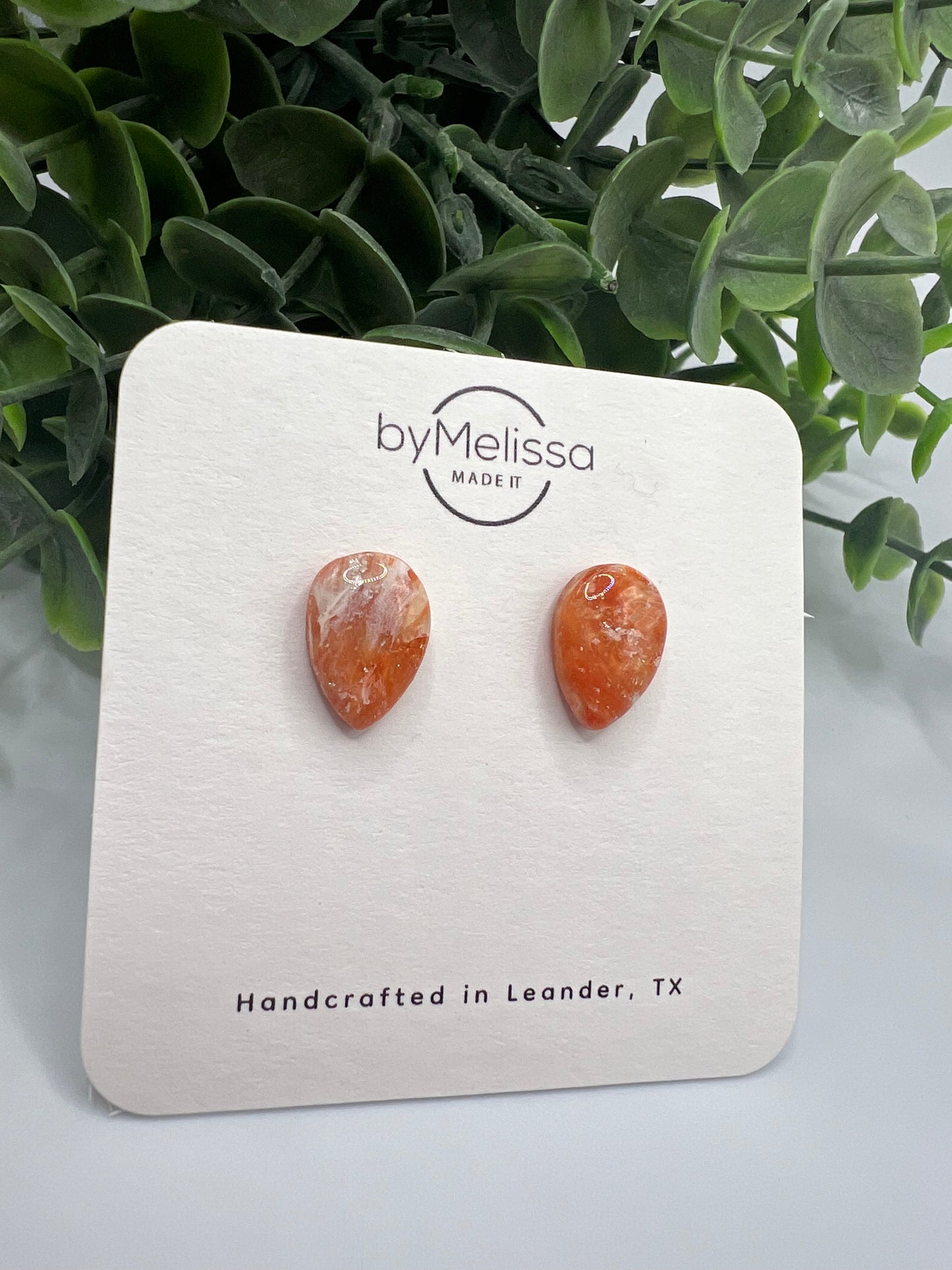 Orange and White Teardrop Stud Earrings