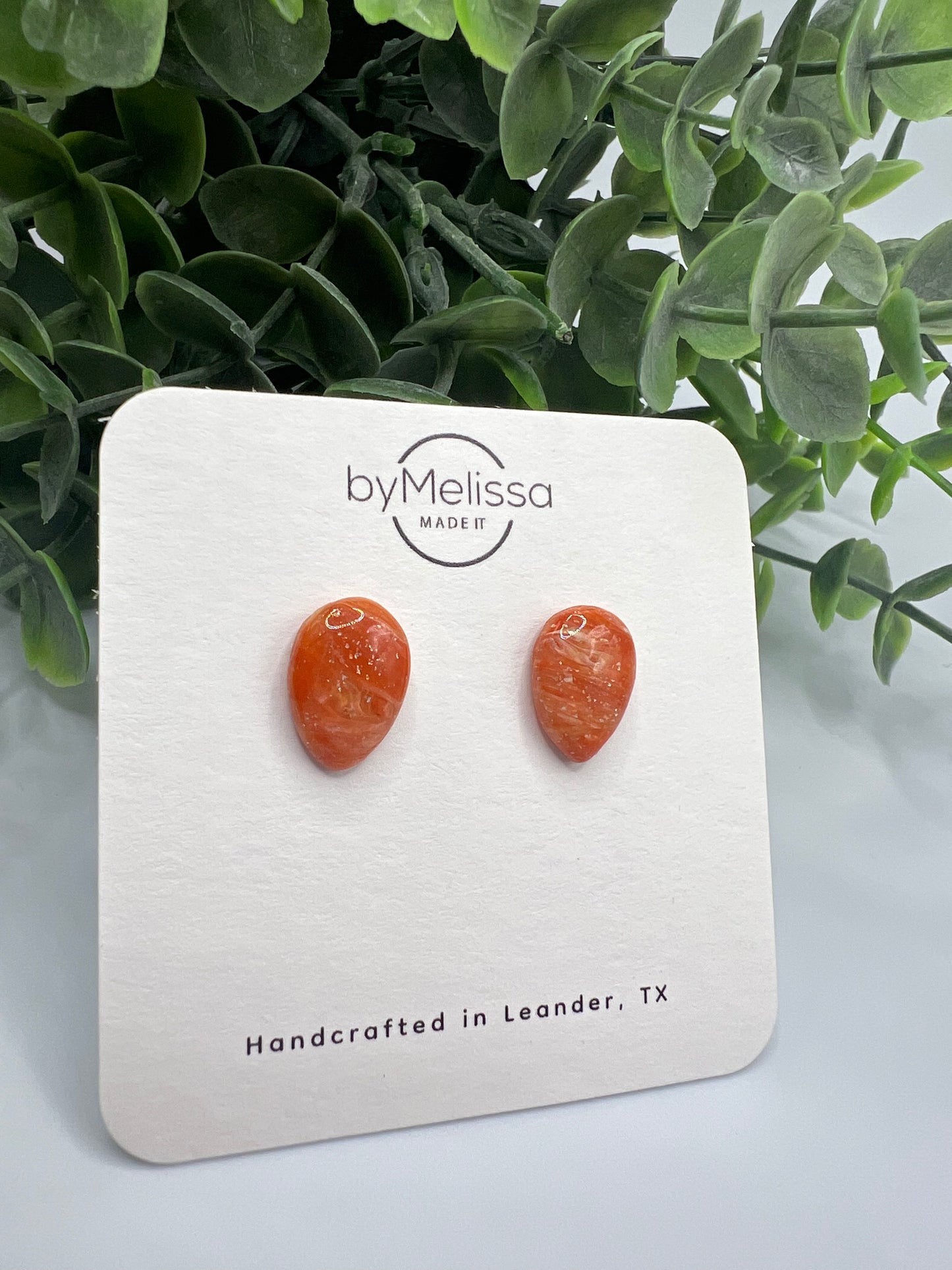 Orange and White Teardrop Stud Earrings