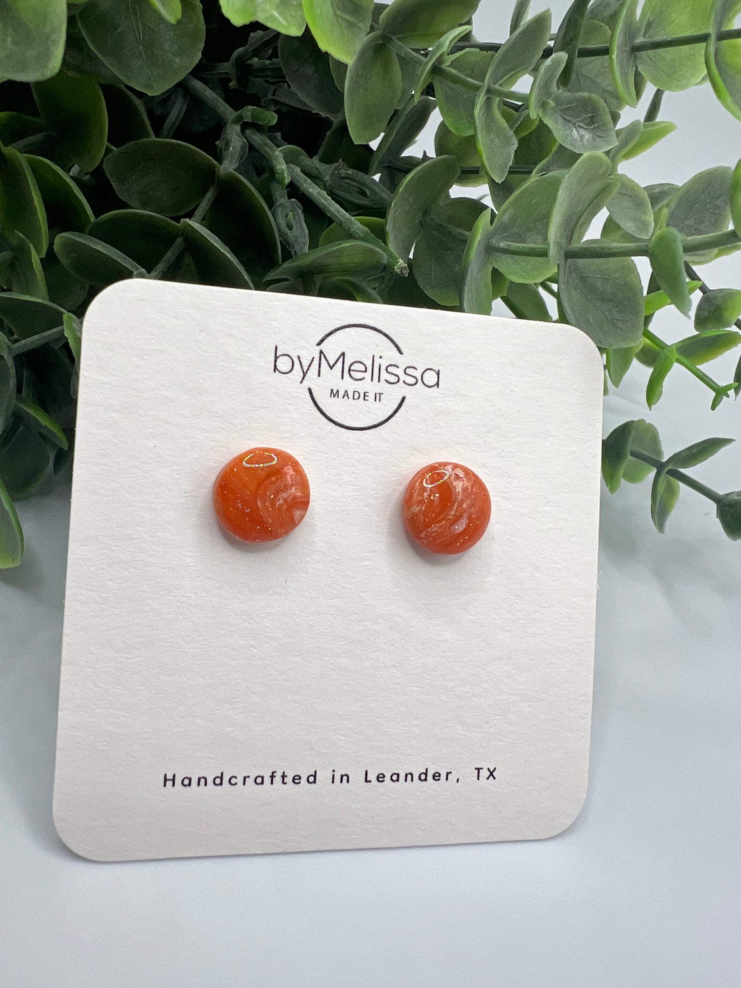 Orange and White Small Circle Stud Earrings