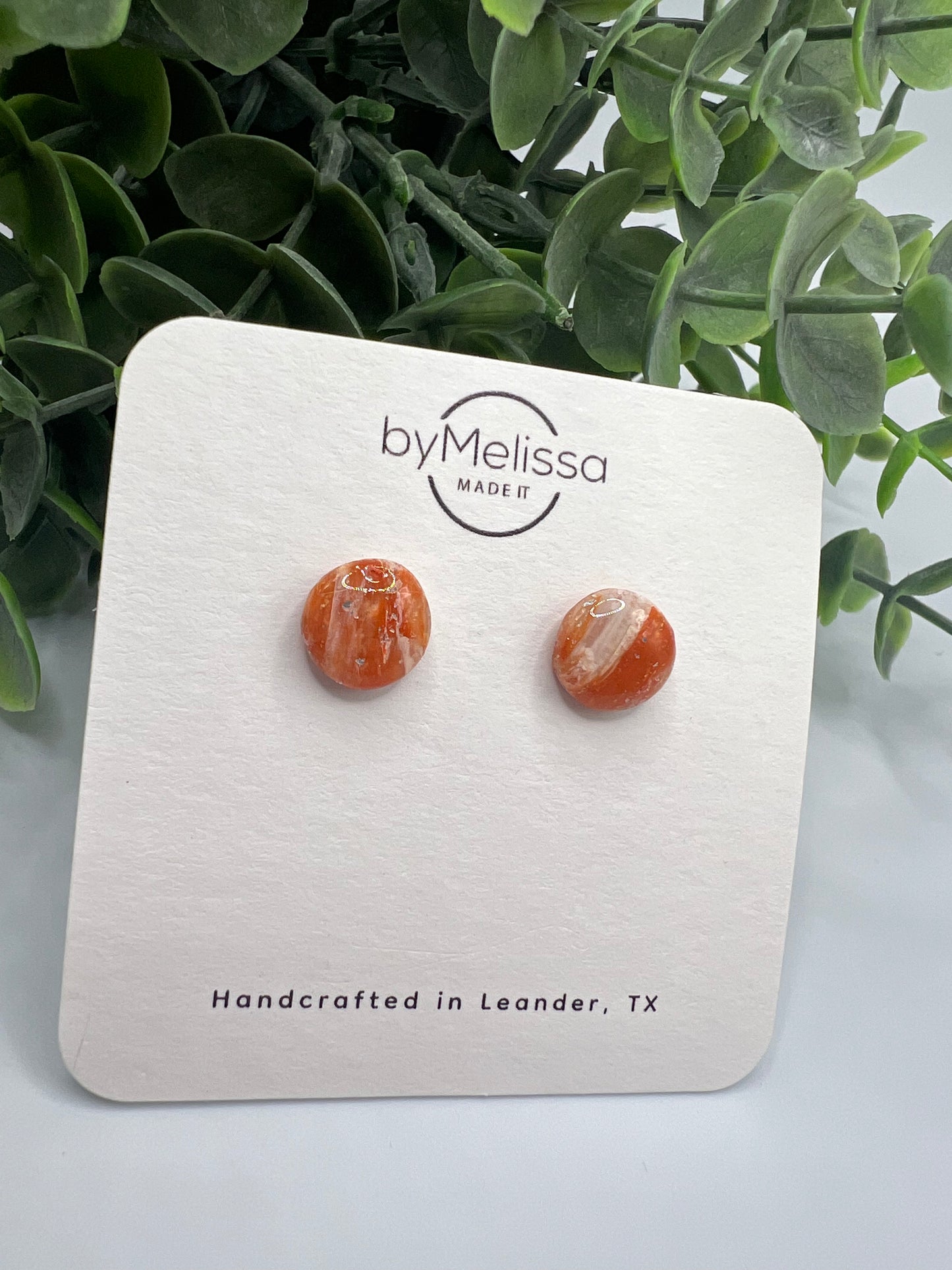 Orange and White Small Circle Stud Earrings