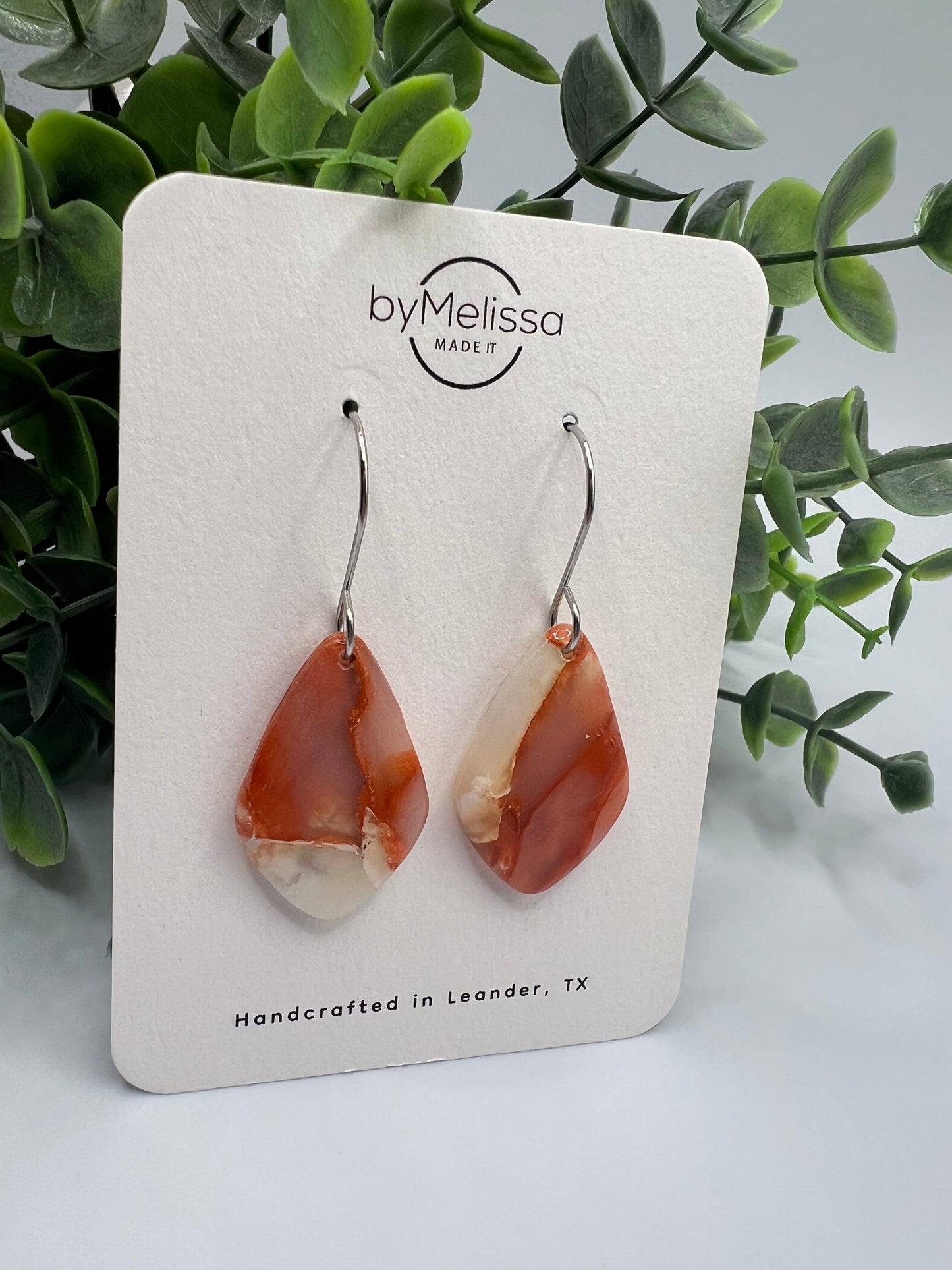 Orange and White Small Kite Drop Earrings in Silver