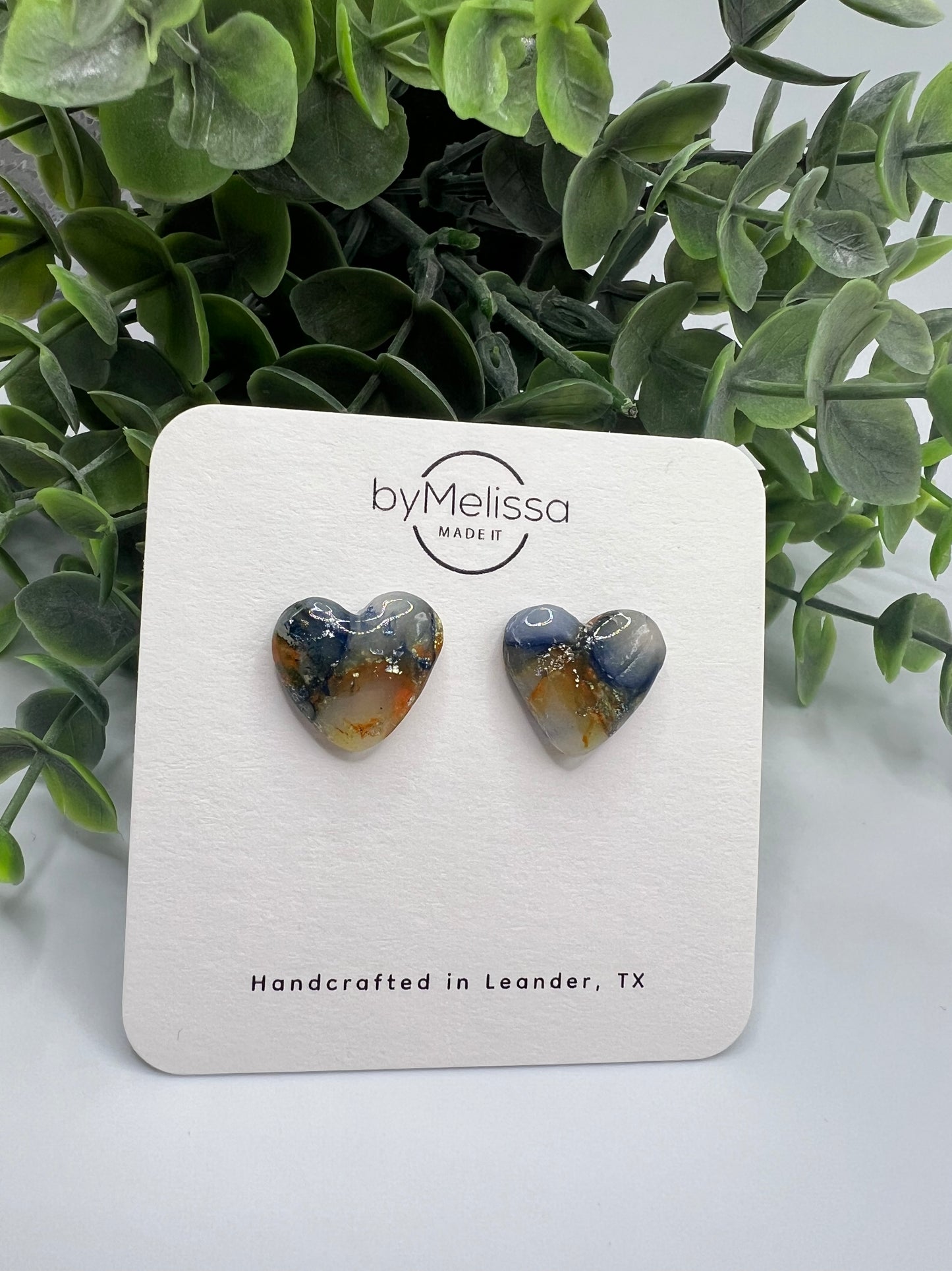 Navy and Orange Heart Stud Earrings