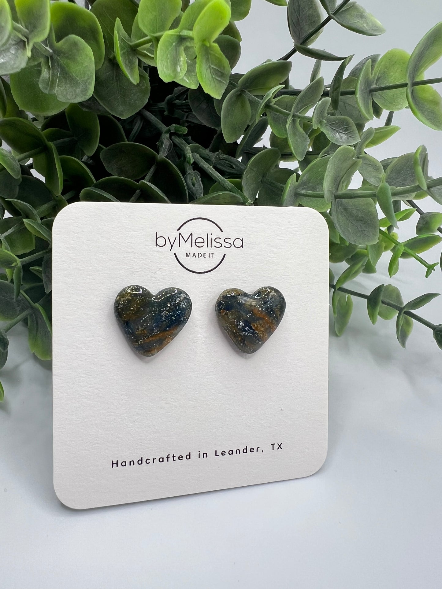 Navy and Orange Heart Stud Earrings