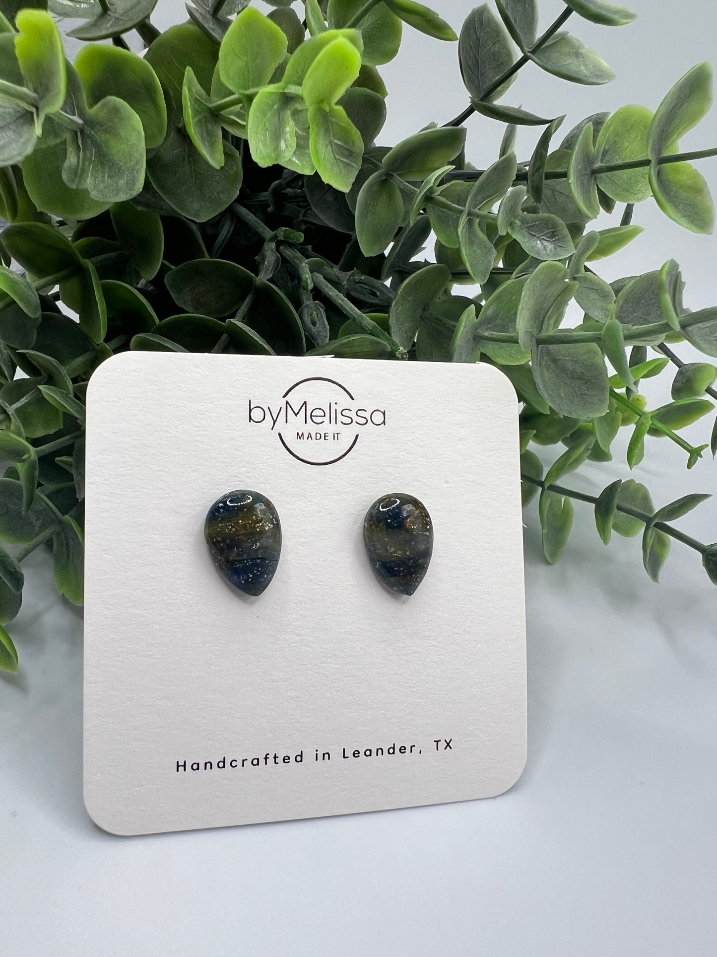 Navy and Orange Teardrop Stud Earrings