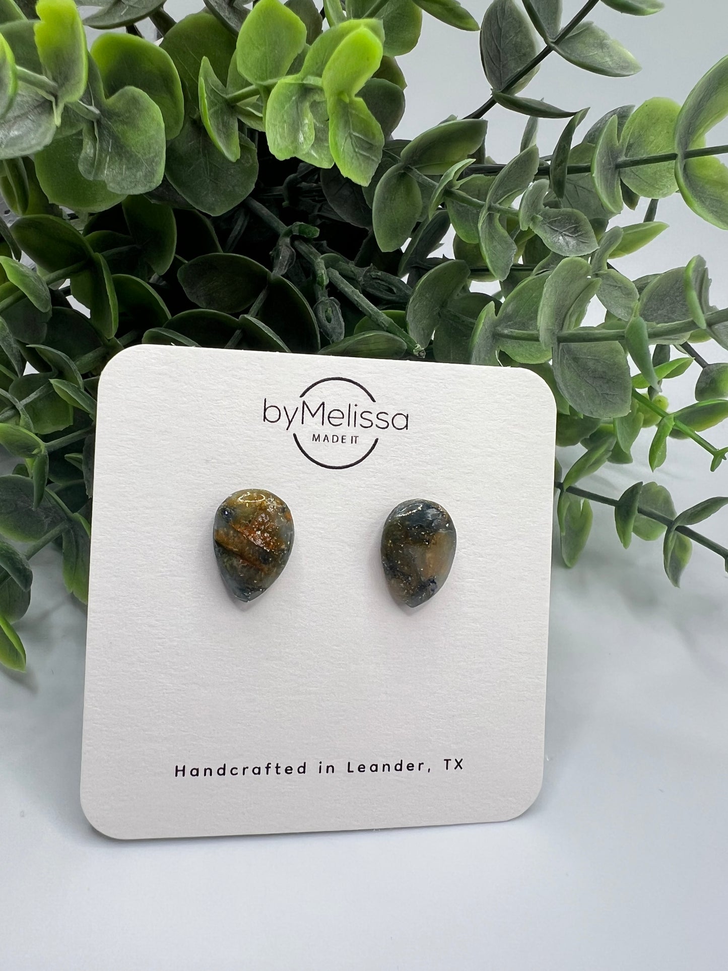 Navy and Orange Teardrop Stud Earrings