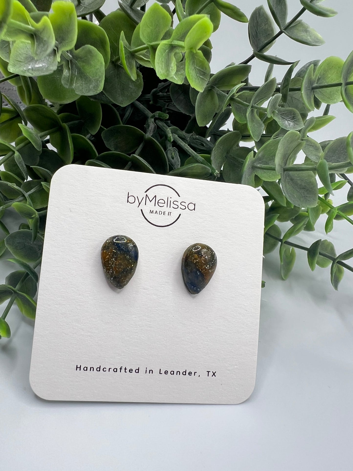 Navy and Orange Teardrop Stud Earrings