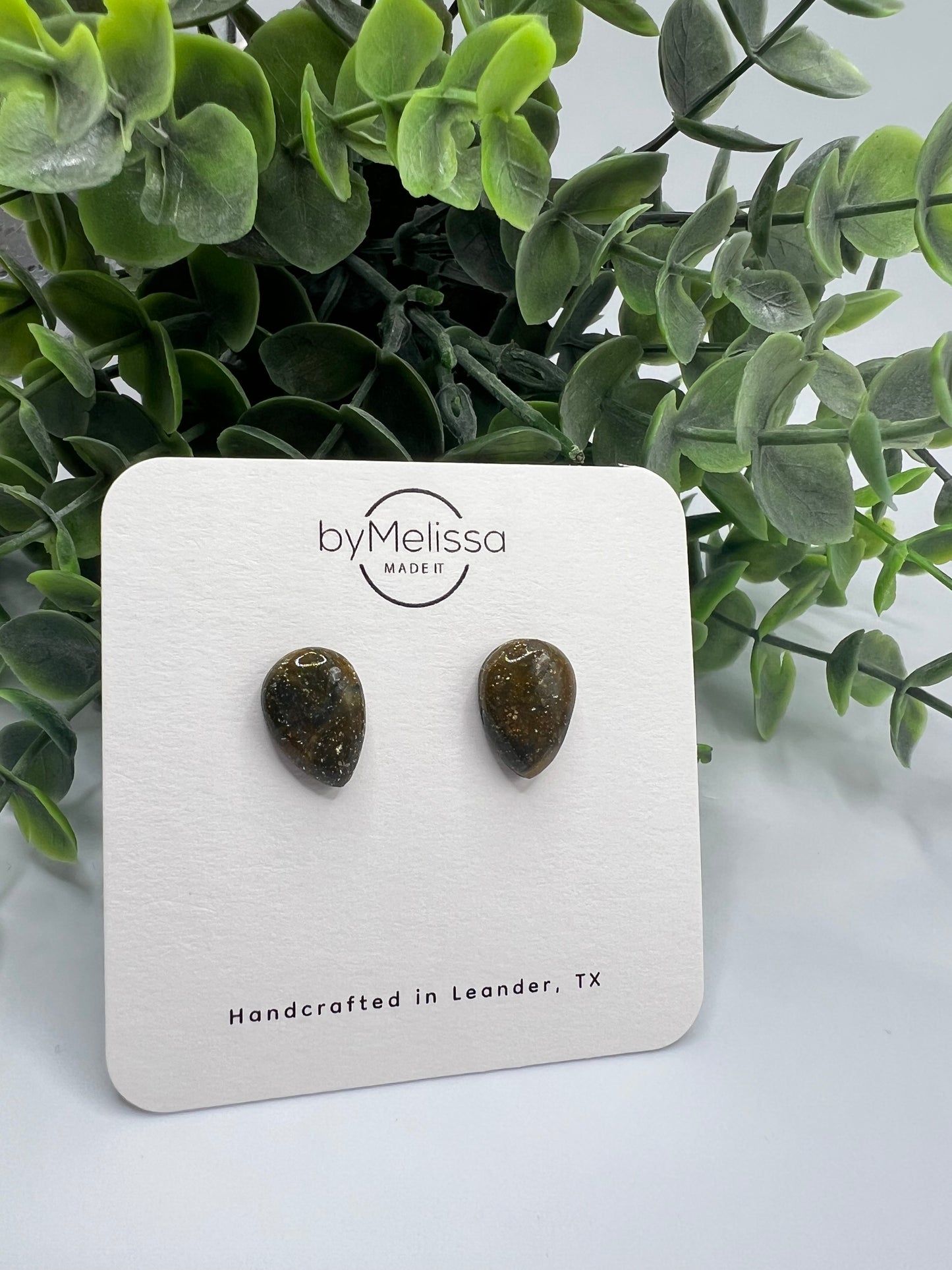 Navy and Orange Teardrop Stud Earrings
