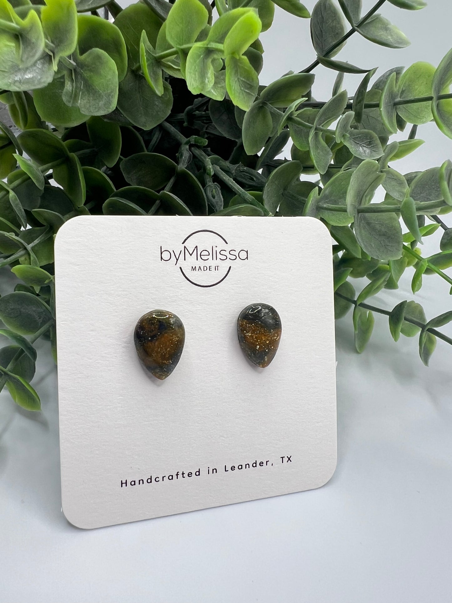 Navy and Orange Teardrop Stud Earrings