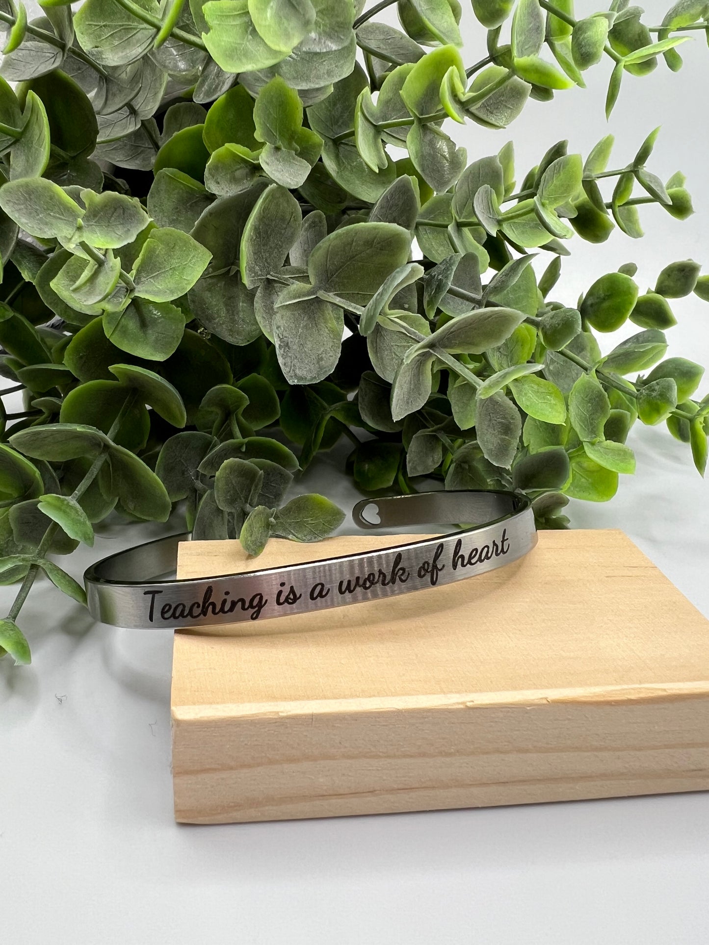 Engraved Flat Bangle with Heart Cutouts