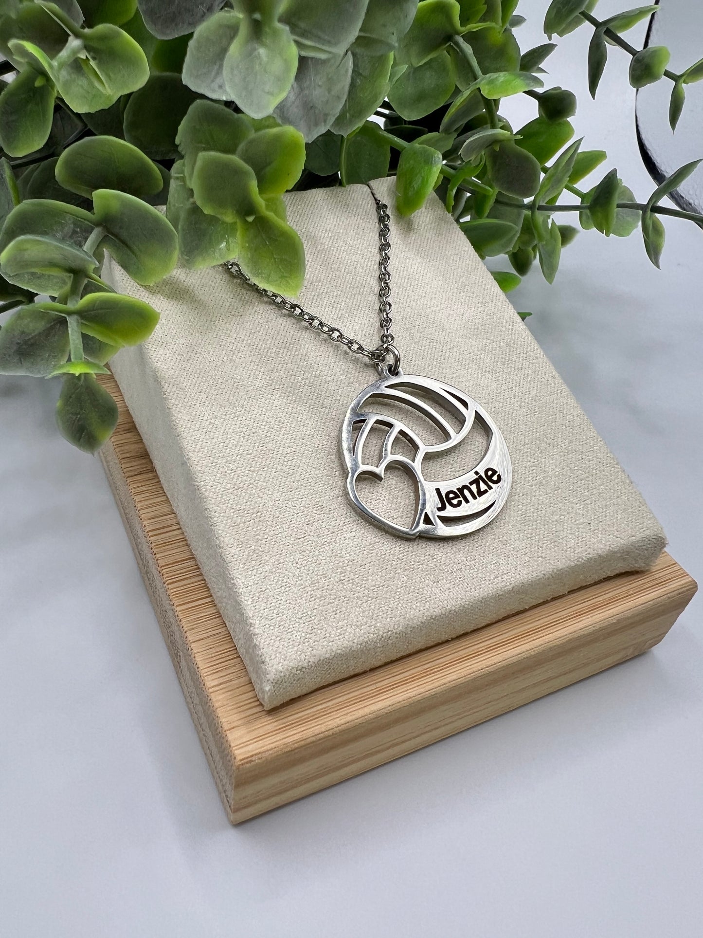 Engraved Volleyball Pendant Necklace