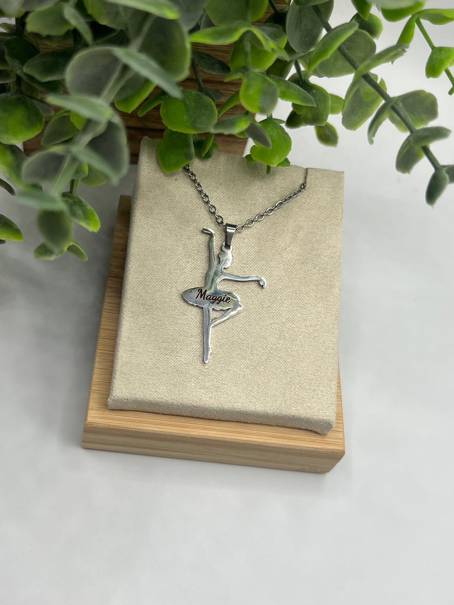 Engraved Ballerina Pendant Necklace