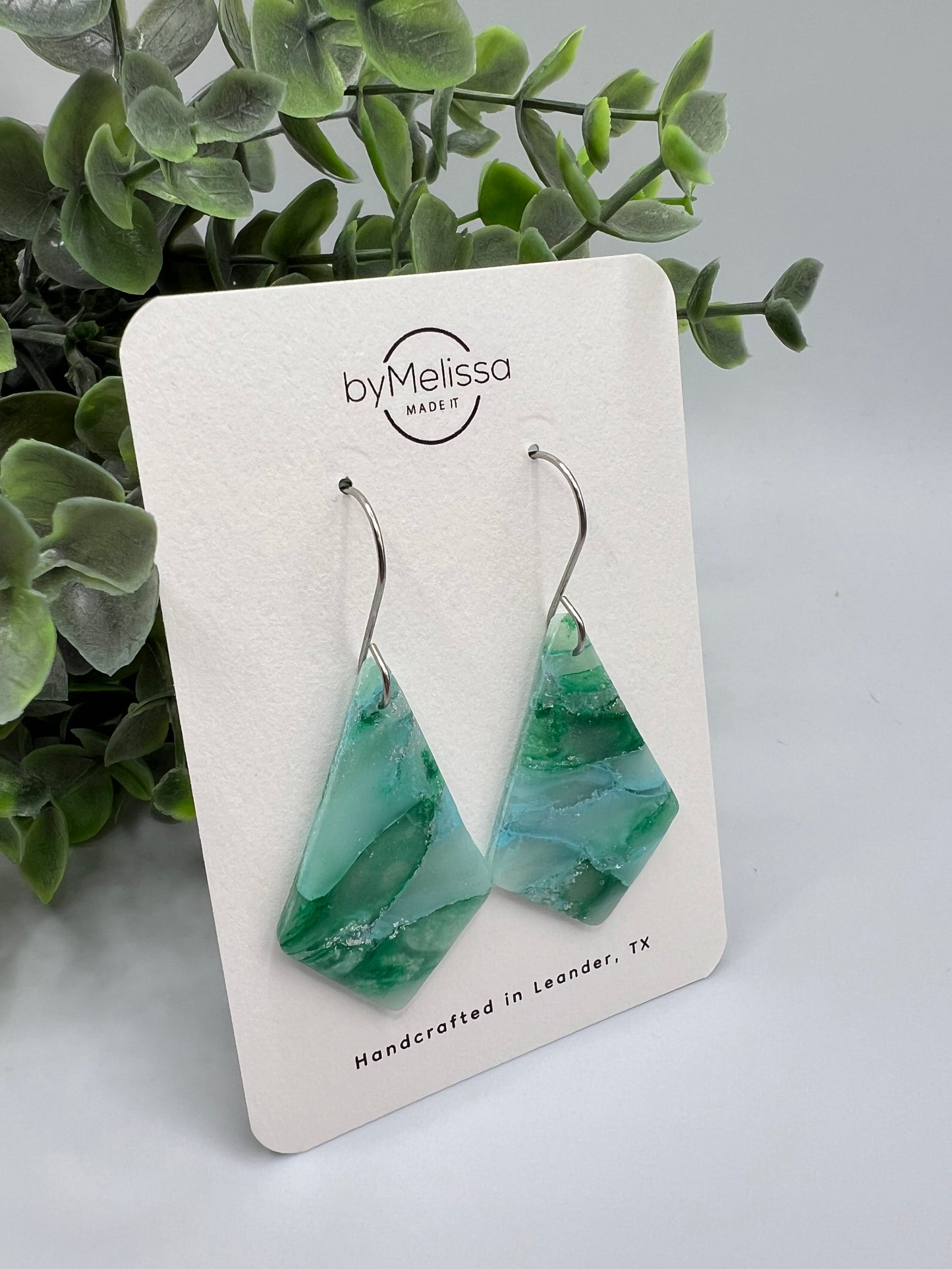 Crystal Blue and Green Medium Kite Drop Earrings in Silver