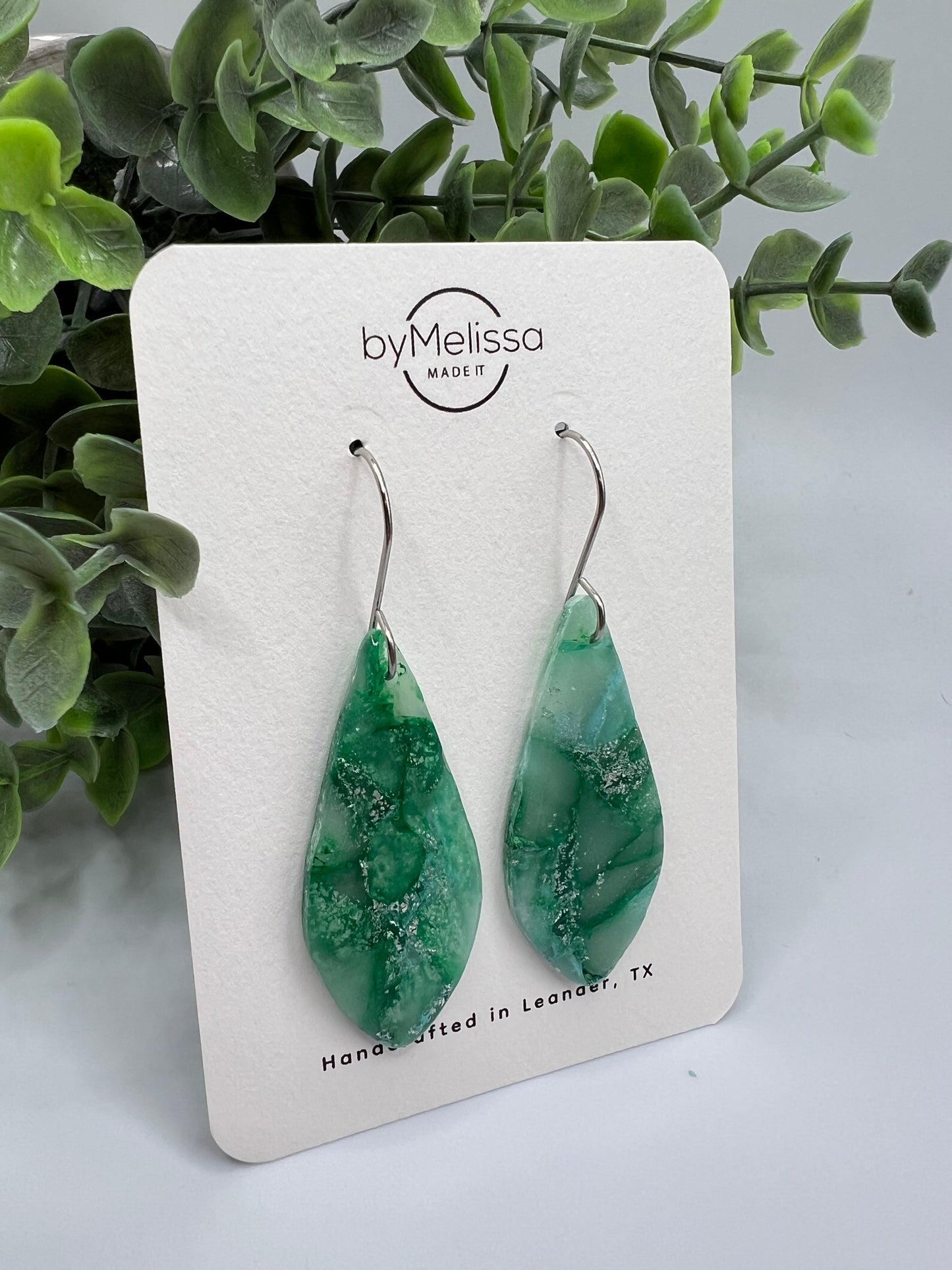 Crystal Blue and Green Small Elongated Kite Drop Earrings in Silver