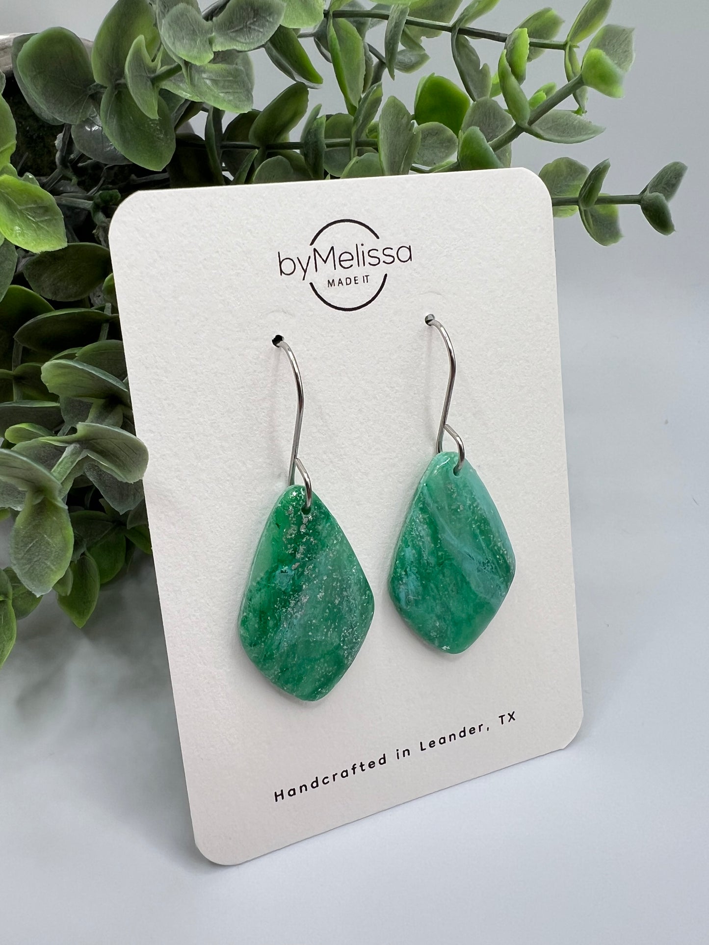 Crystal Blue and Green Small Kite Drop Earrings in Silver
