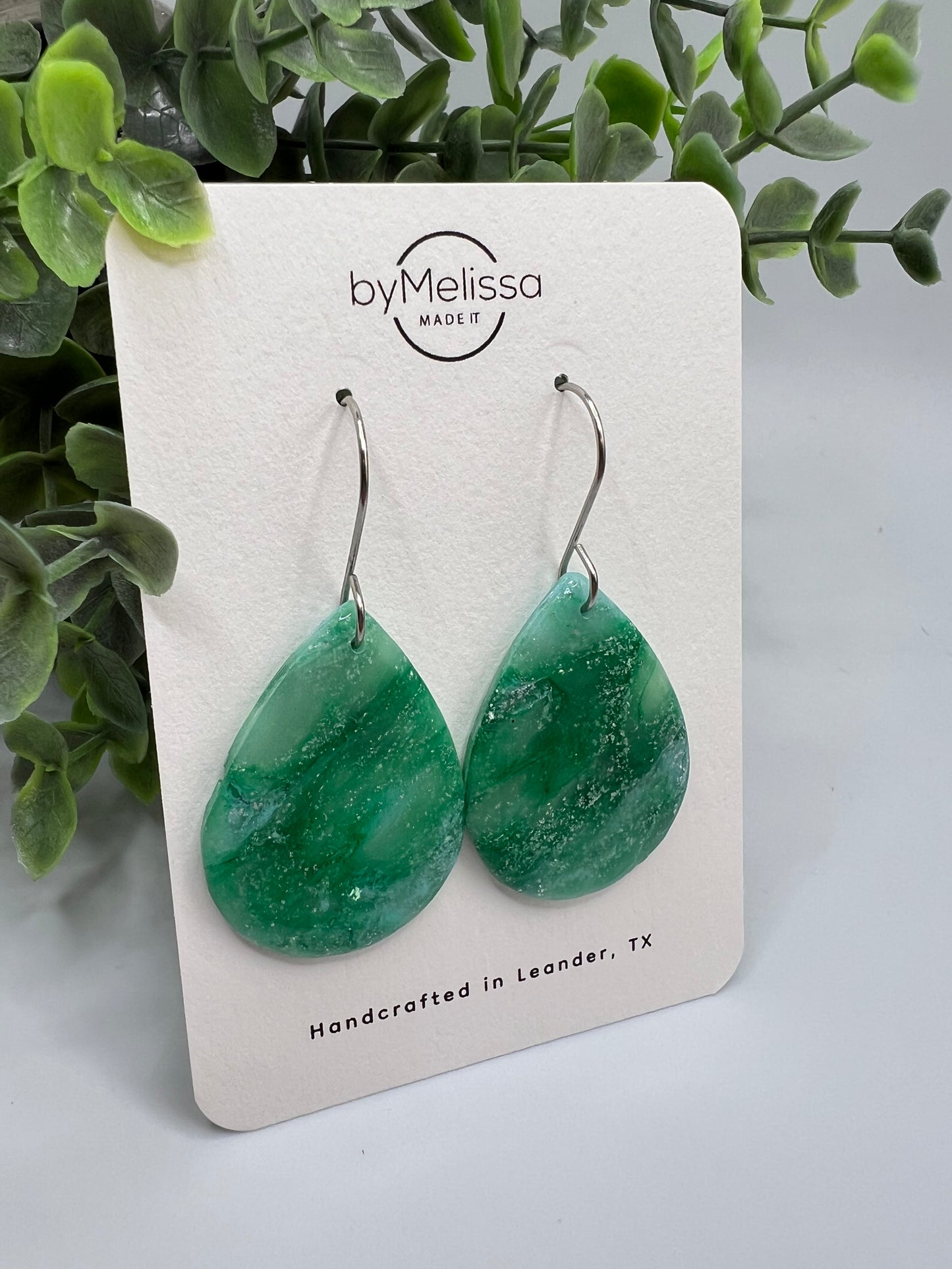 Crystal Blue and Green Small Wide Teardrop Drop Earrings in Silver