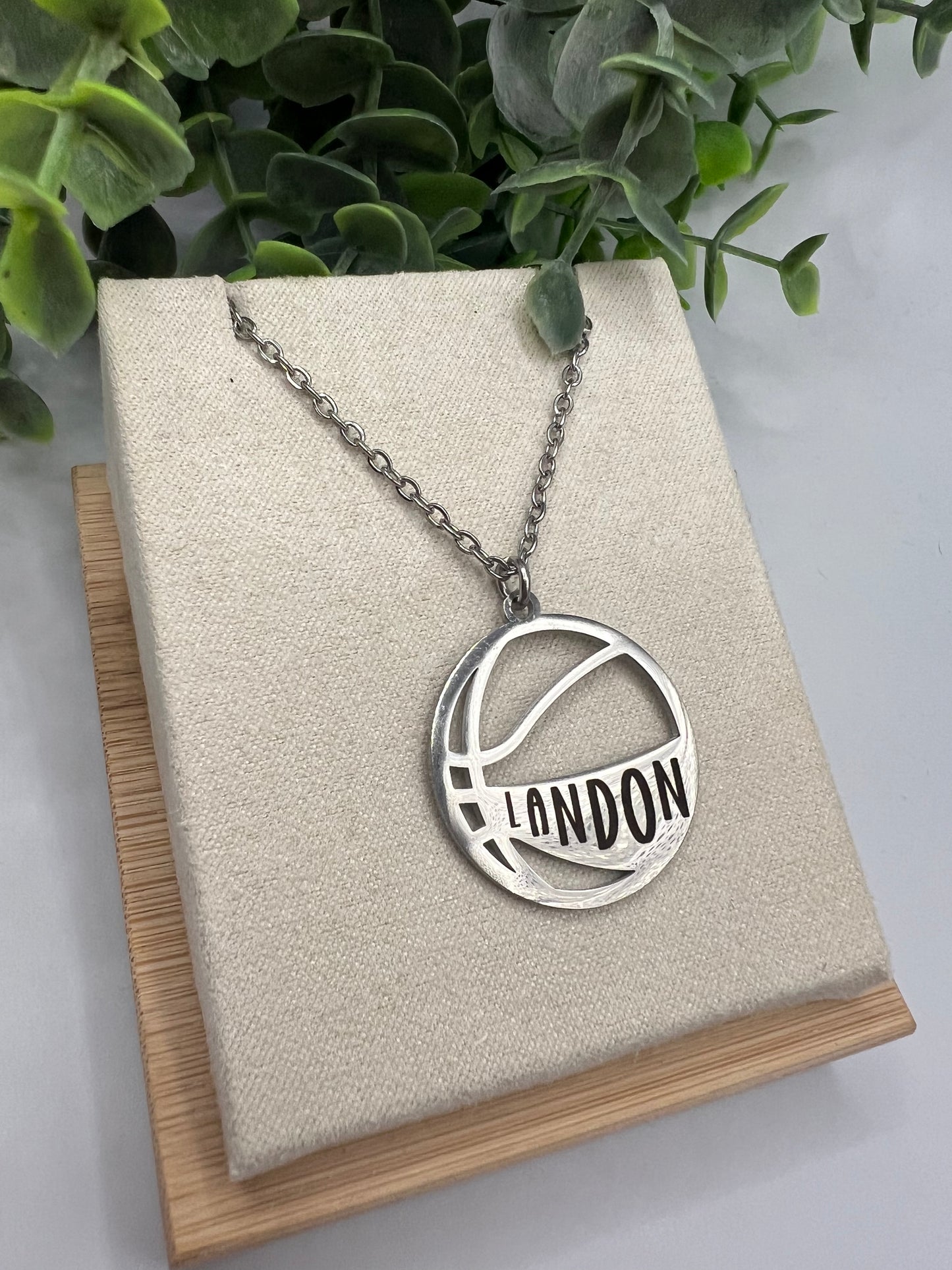 Engraved Basketball Pendant Necklace