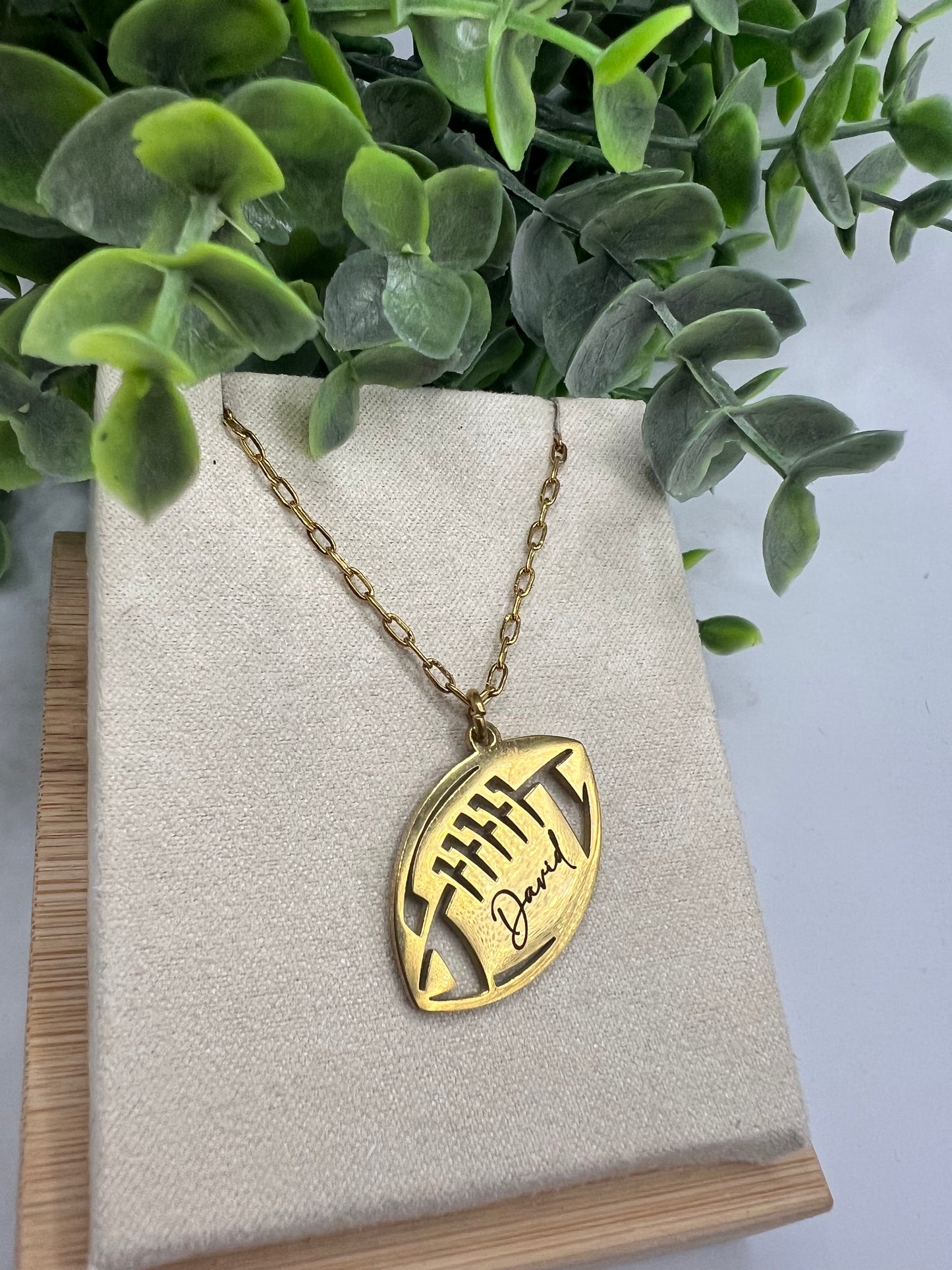 Engraved Football Pendant Necklace