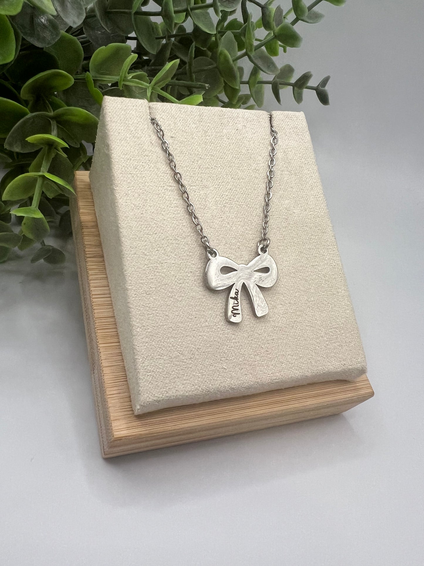 Engraved Bow Pendant Necklace