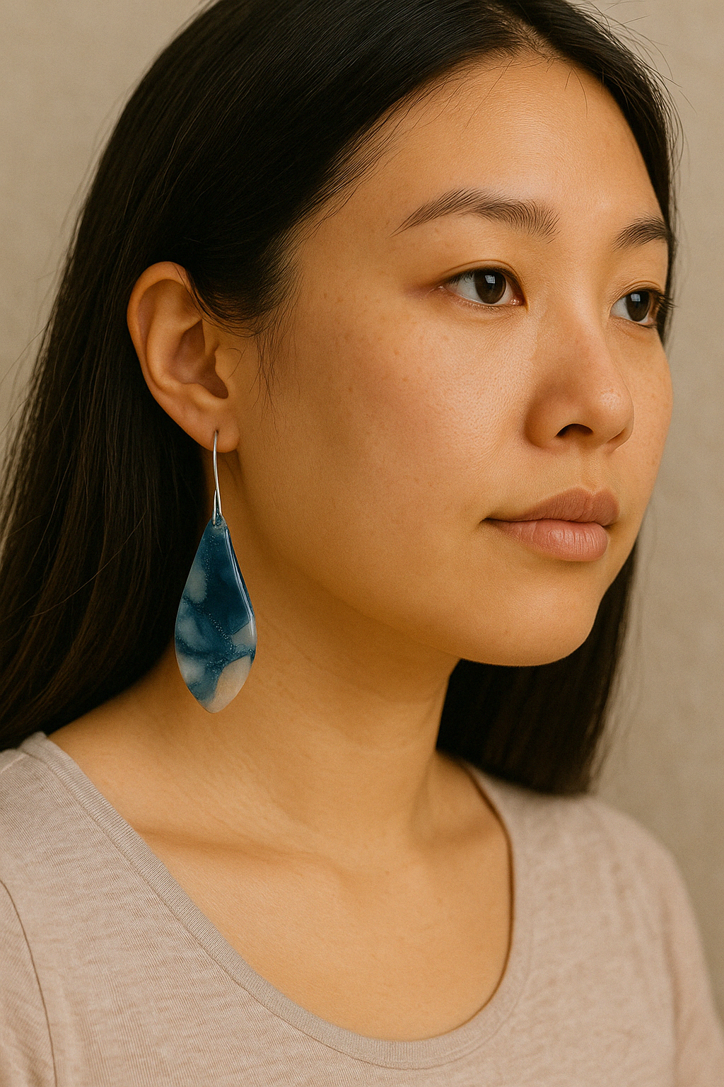 Navy and Light Pink Small Elongated Kite Drop Earrings in Silver