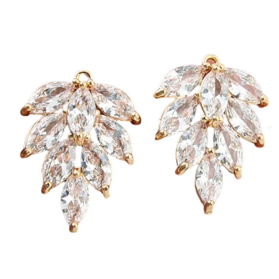 Gold Feather Cubic Zirconia Charm