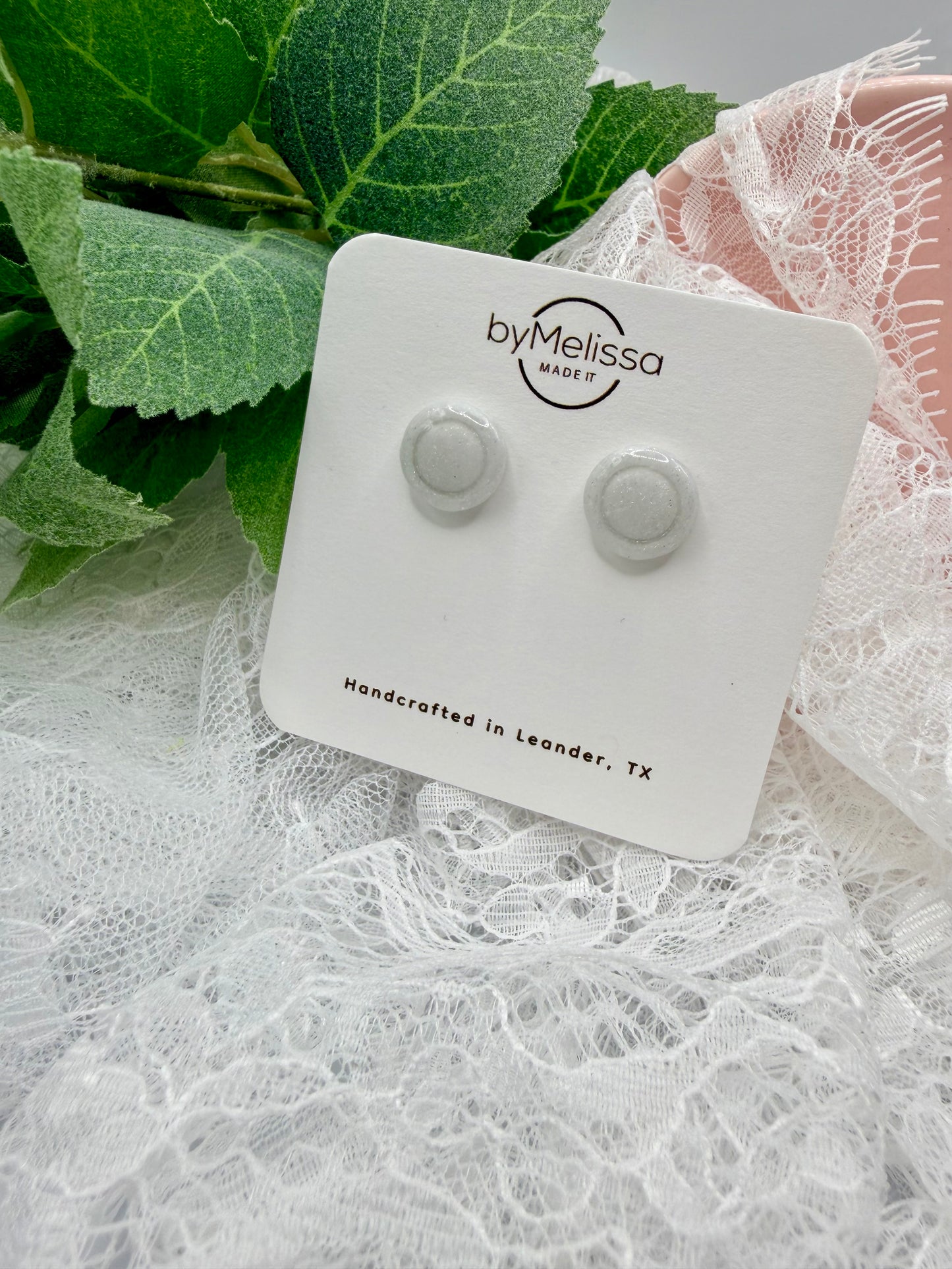 White and Silver Small Embedded Circle Stud Earrings