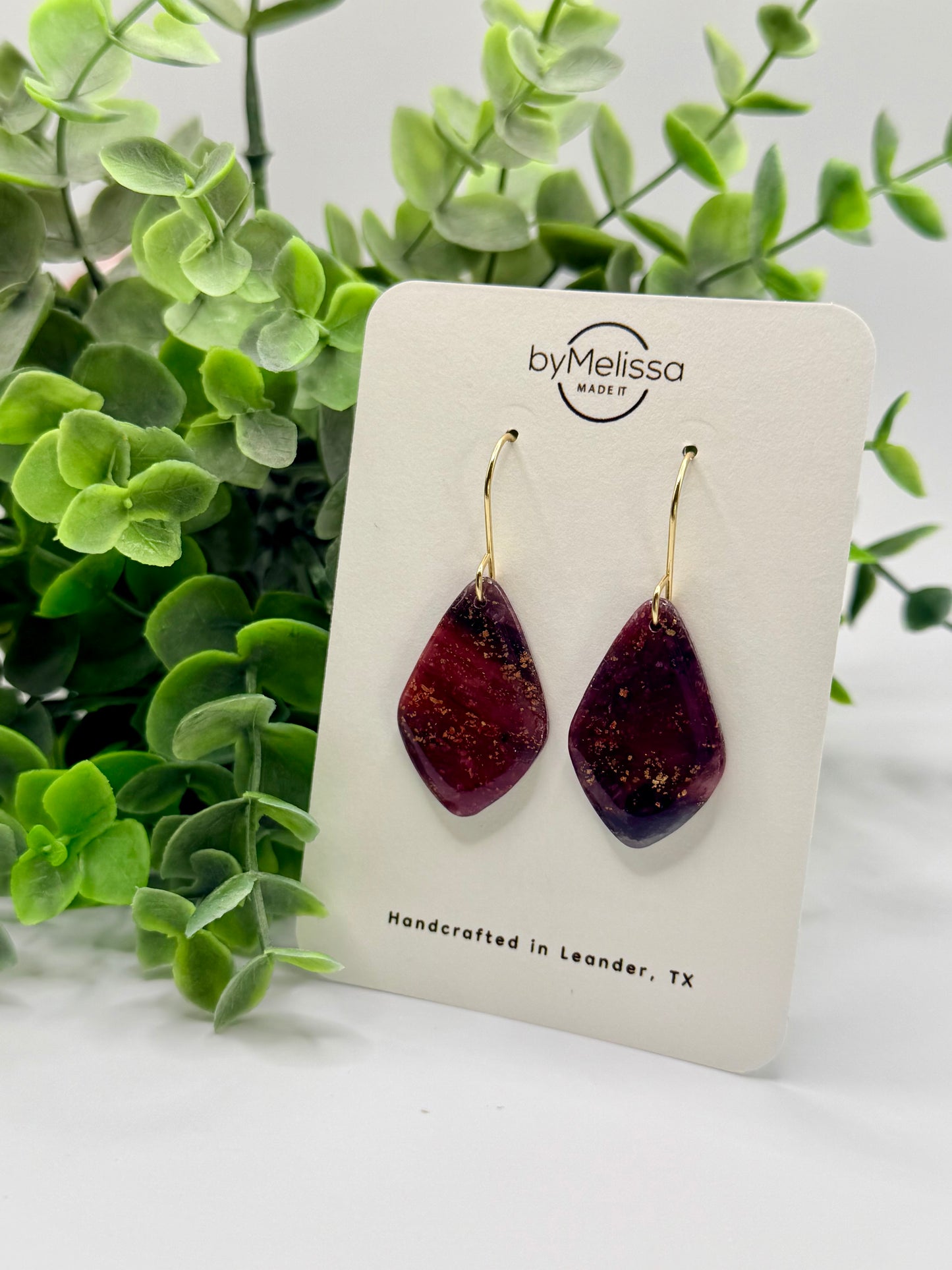Maroon and Black Kite Drop Earrings in Gold