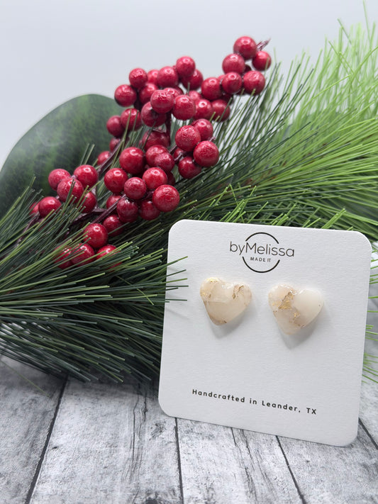 White and Gold Heart Stud Earrings