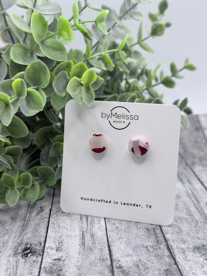Maroon and White Small Circle Stud Earrings