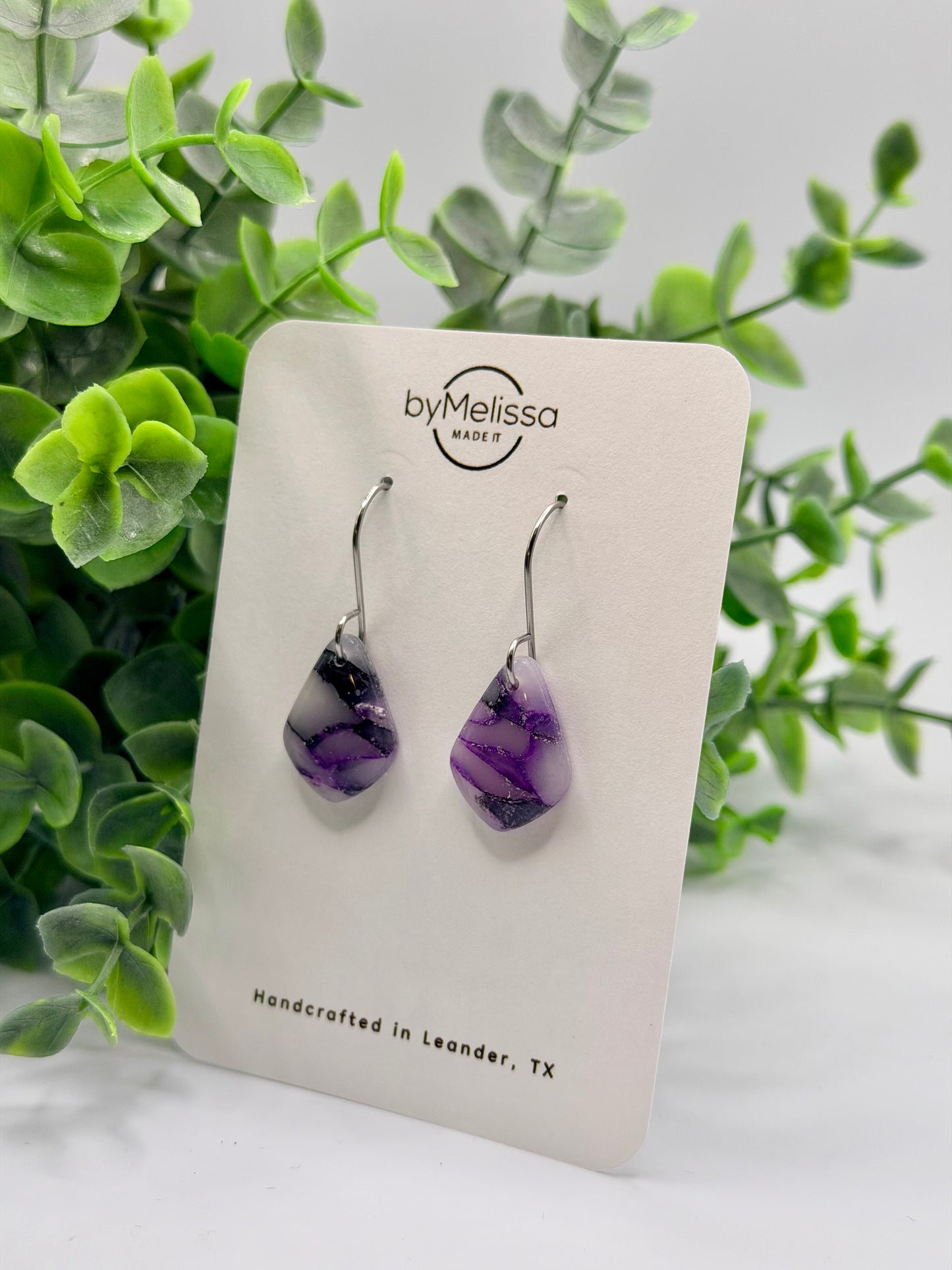 Purple and Black Petite Kite Drop Earrings in Silver