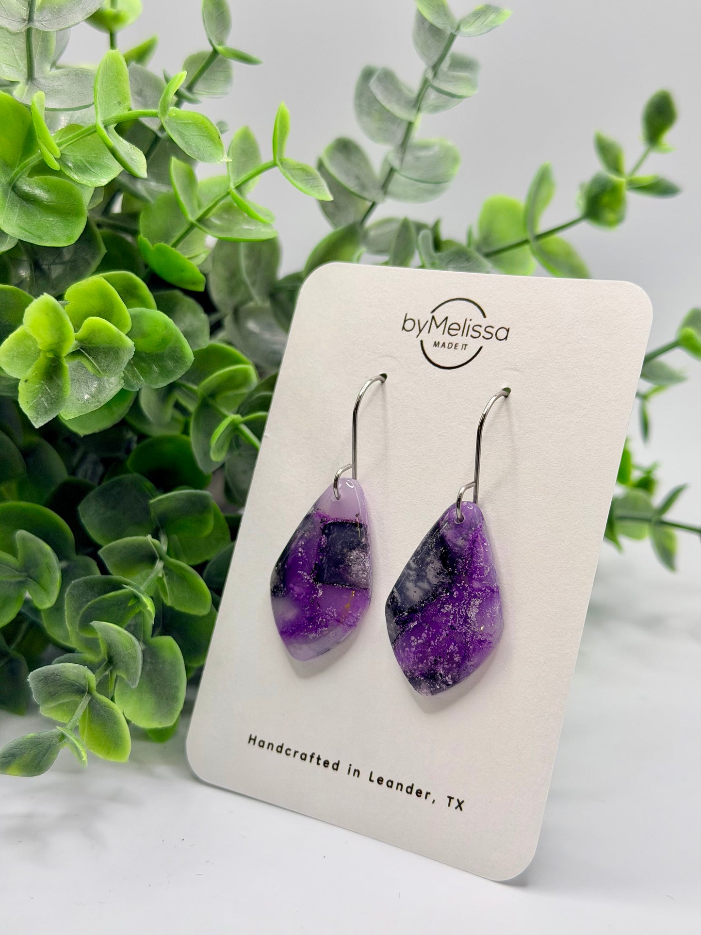 Purple and Black Small Kite Drop Earrings in Silver