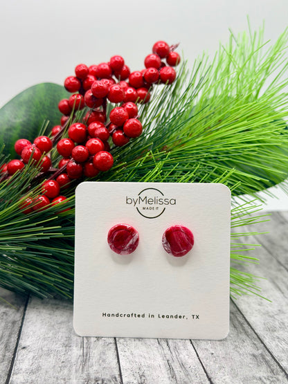 Red and White Small Embedded Circle Stud Earrings