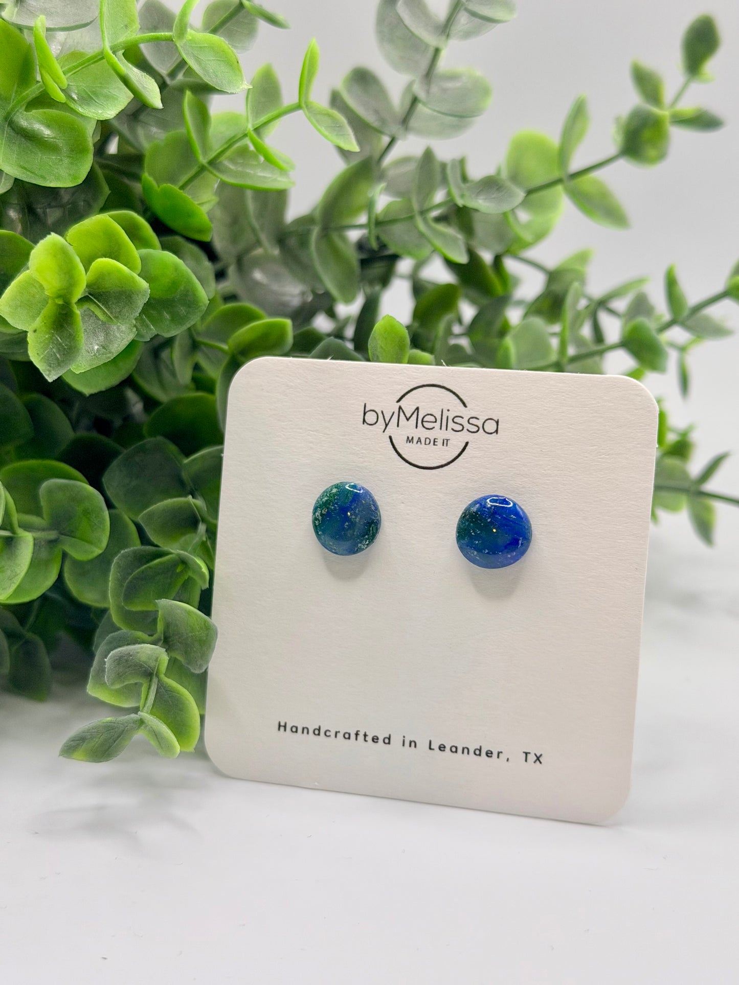 Forest Green and Blue Small Circle Stud Earrings