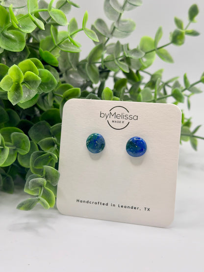Forest Green and Blue Small Circle Stud Earrings