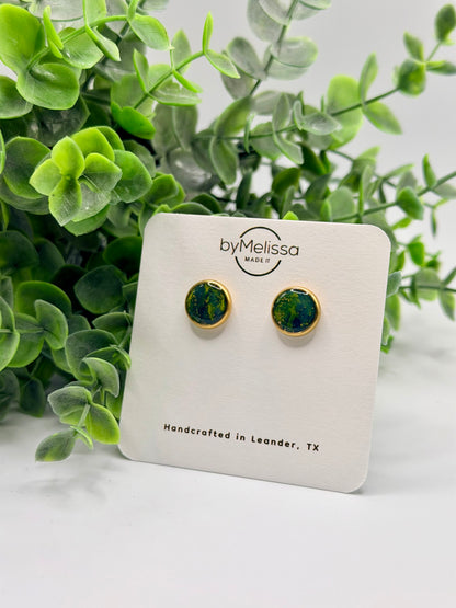 Navy and Gold Circle Bezel Stud Earrings