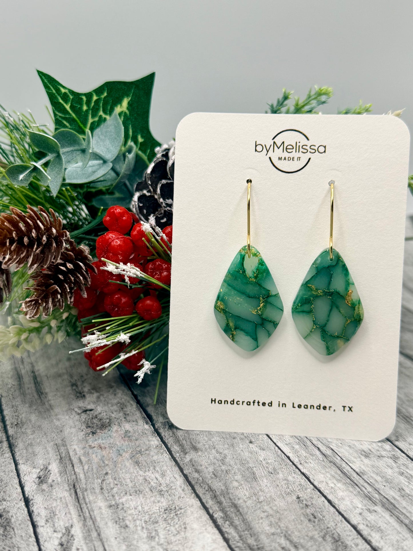Green and Gold Small Kite Drop Earrings