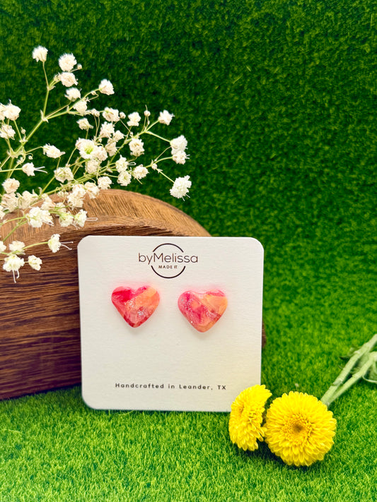 Red and Orange Heart Stud Earrings