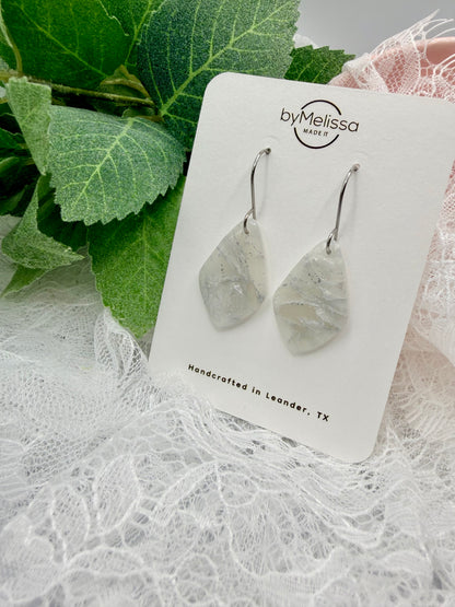 White and Silver Small Kite Drop Earrings